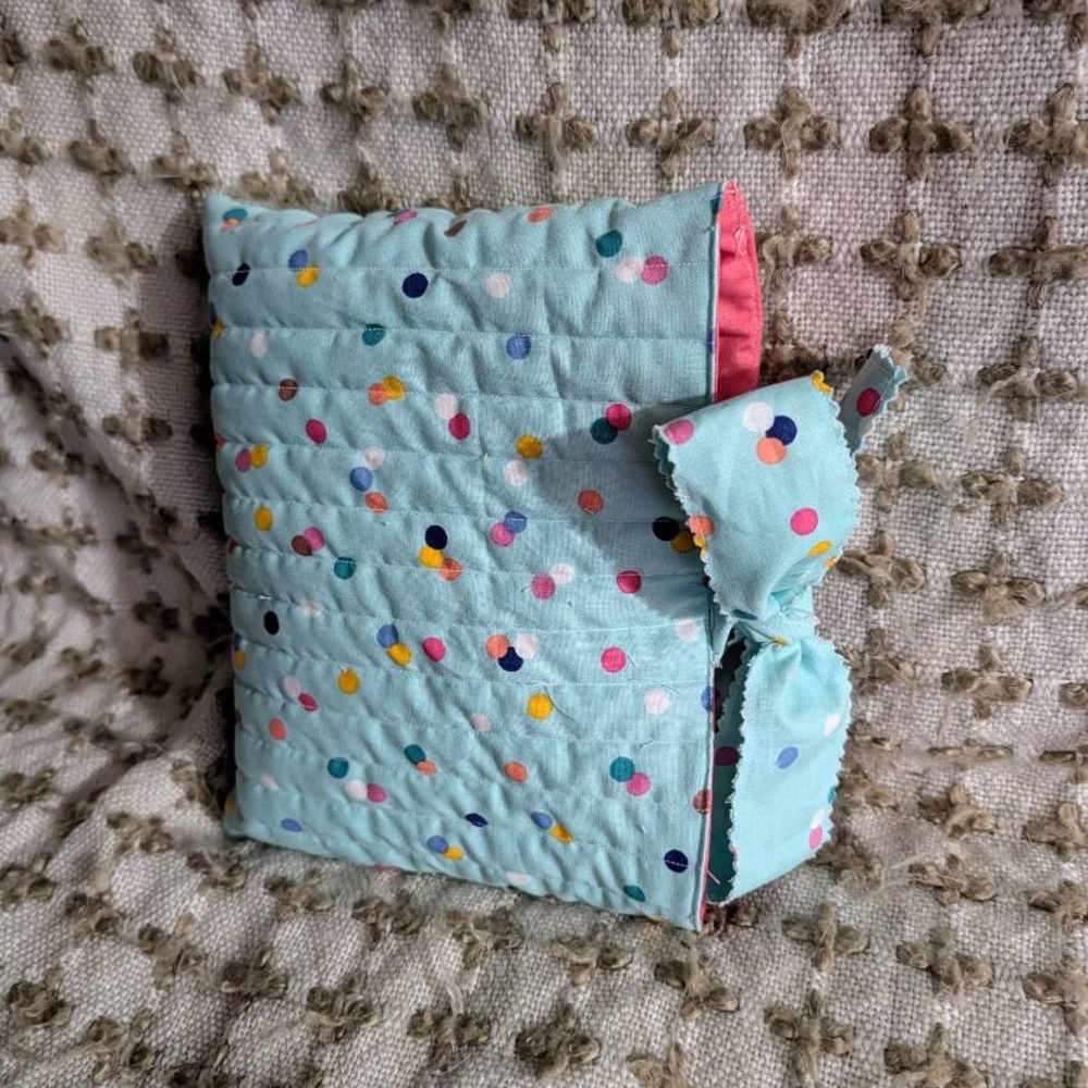 Light Blue Polka Dot Quilted Book Cover with Pink Lining